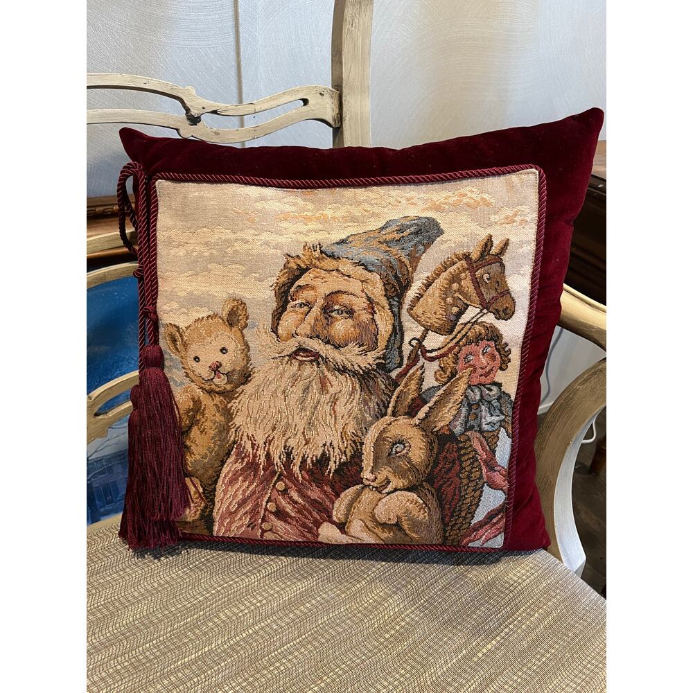Vintage Santa Tapestry Pillow Tassel Velvet Christmas